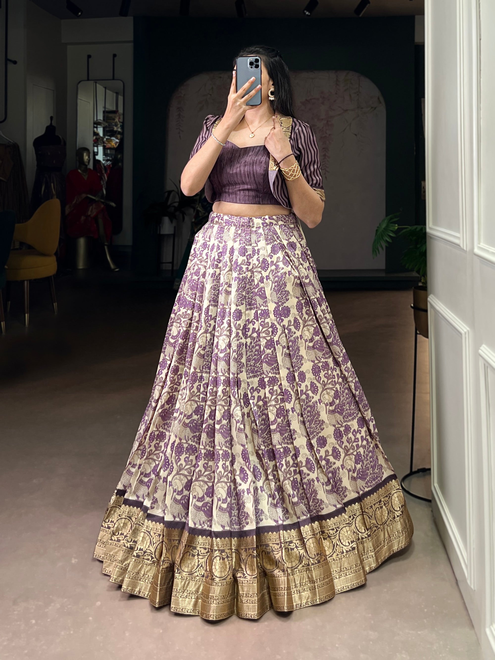 Lorenvalley Fashion Multicolor Tasar Silk Printed with Viscose Border Lehenga Choli - Distacart