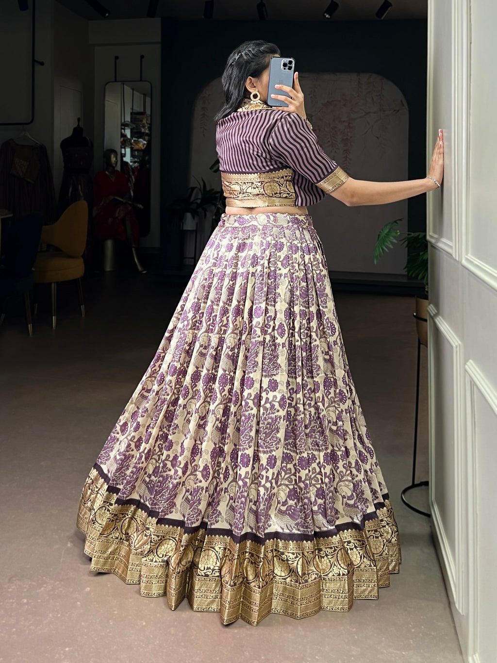 Lorenvalley Fashion Multicolor Tasar Silk Printed with Viscose Border Lehenga Choli - Distacart