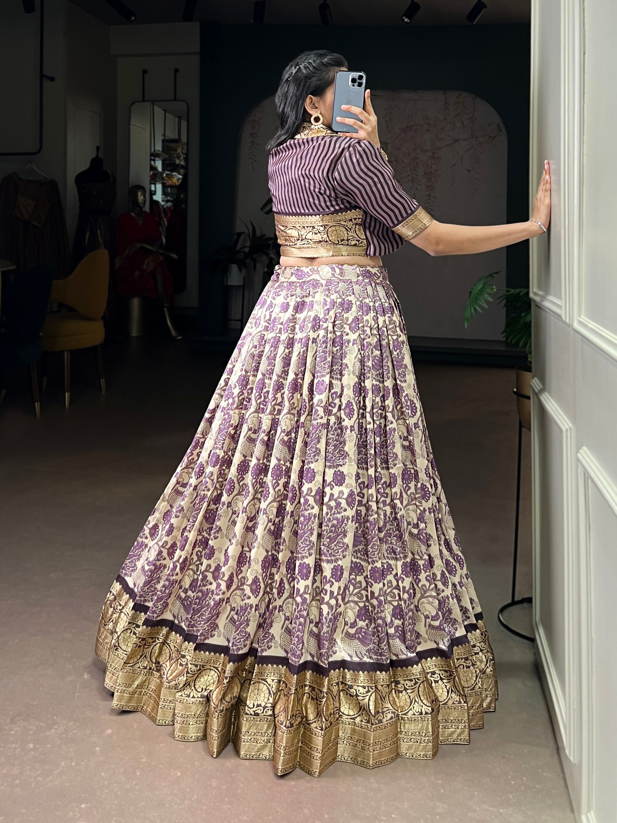 Lorenvalley Fashion Multicolor Tasar Silk Printed with Viscose Border Lehenga Choli - Distacart