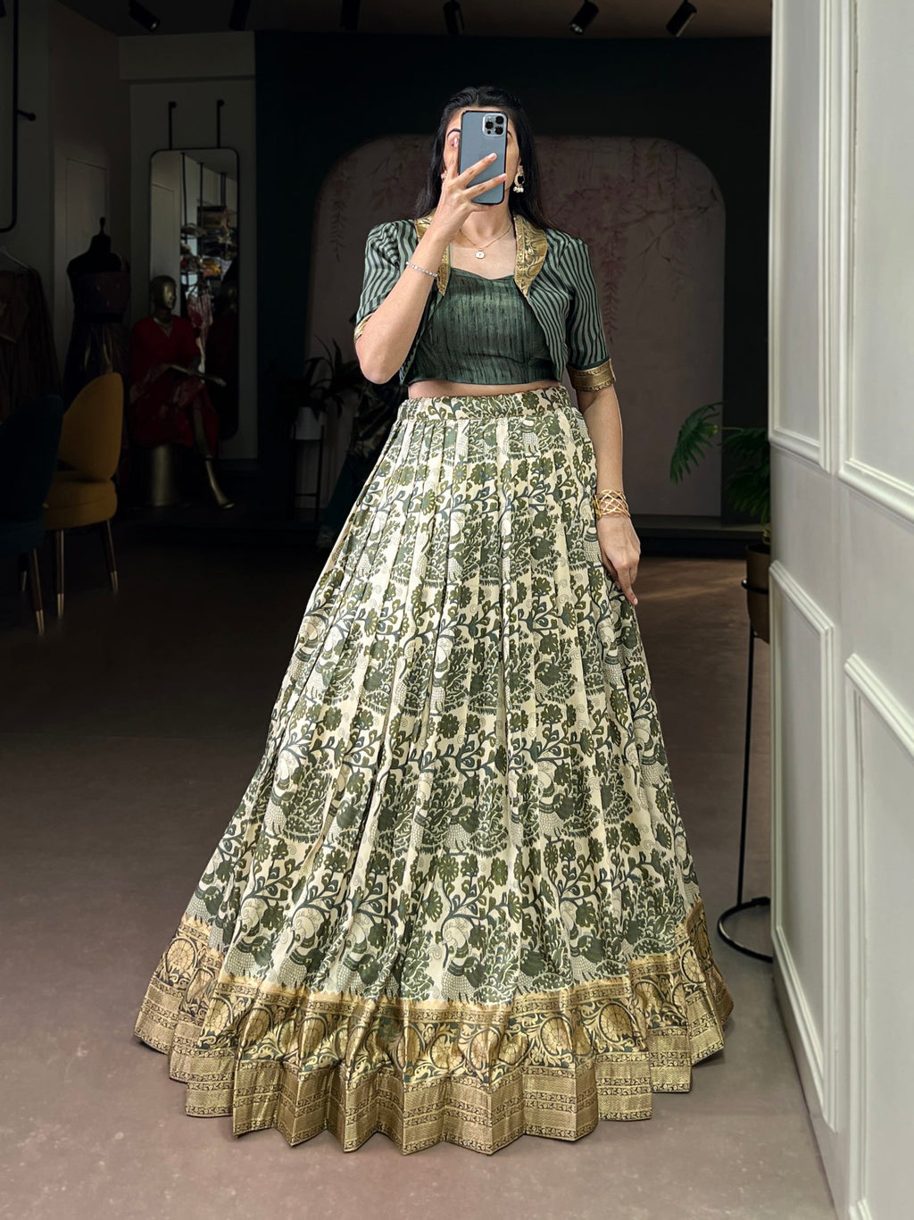 Lorenvalley Fashion Multicolor Tasar Silk Printed with Viscose Border Lehenga Choli - Distacart