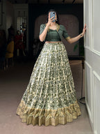 Lorenvalley Fashion Multicolor Tasar Silk Printed with Viscose Border Lehenga Choli - Distacart