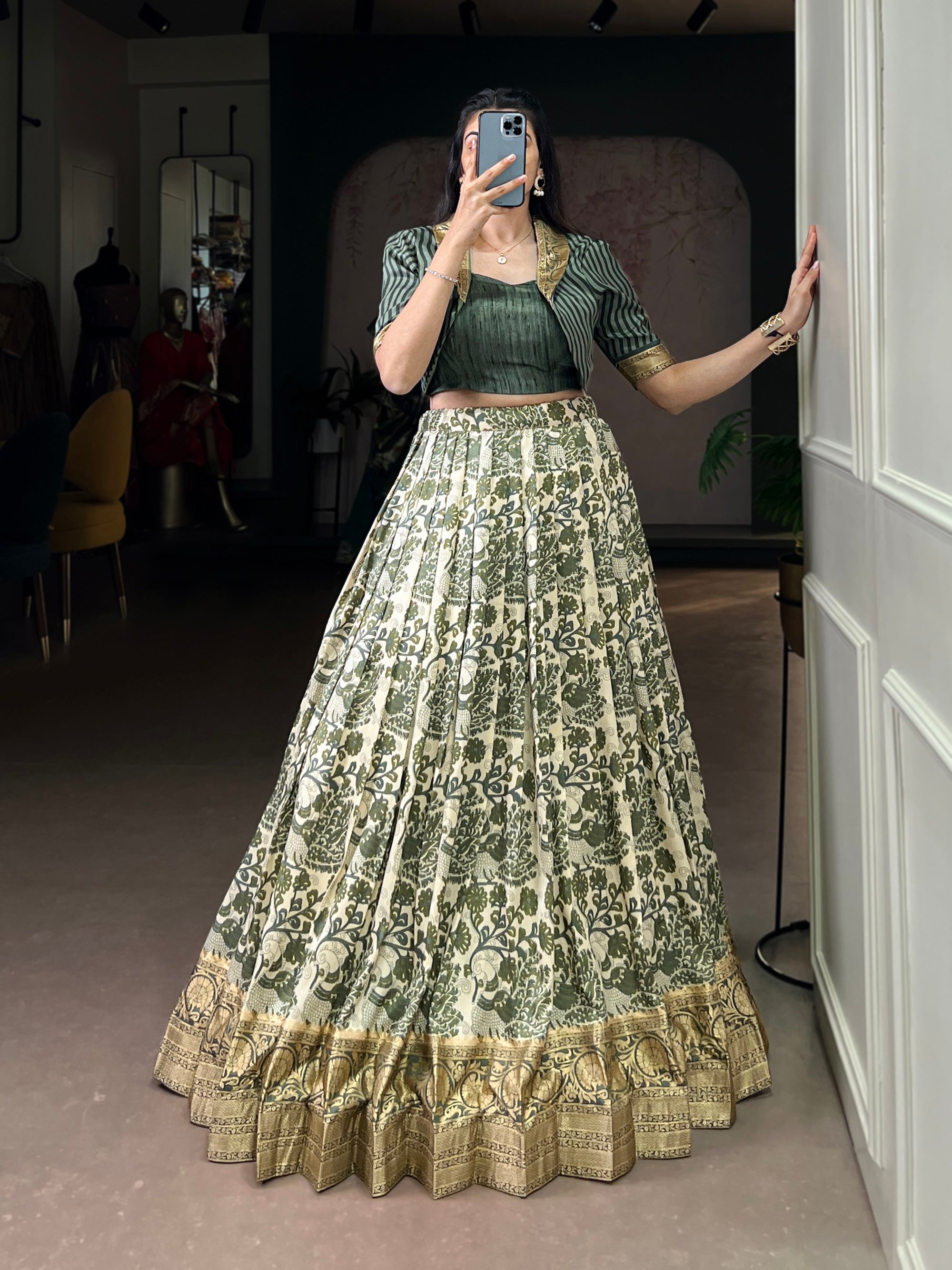 Lorenvalley Fashion Multicolor Tasar Silk Printed with Viscose Border Lehenga Choli - Distacart