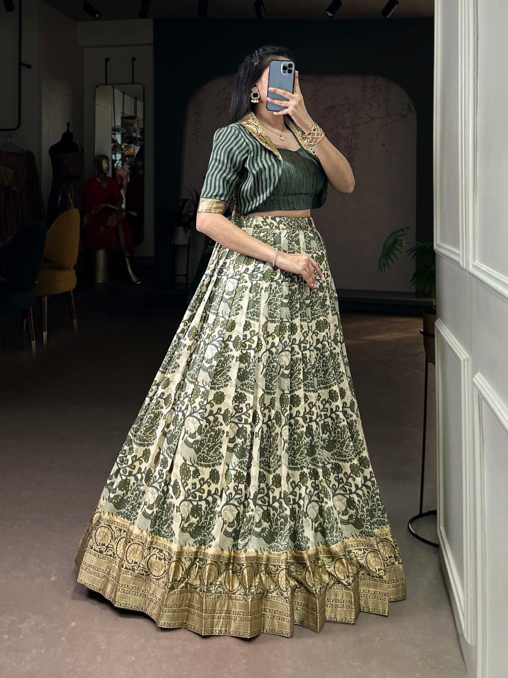 Lorenvalley Fashion Multicolor Tasar Silk Printed with Viscose Border Lehenga Choli - Distacart