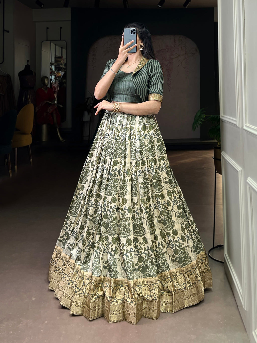 Lorenvalley Fashion Multicolor Tasar Silk Printed with Viscose Border Lehenga Choli - Distacart