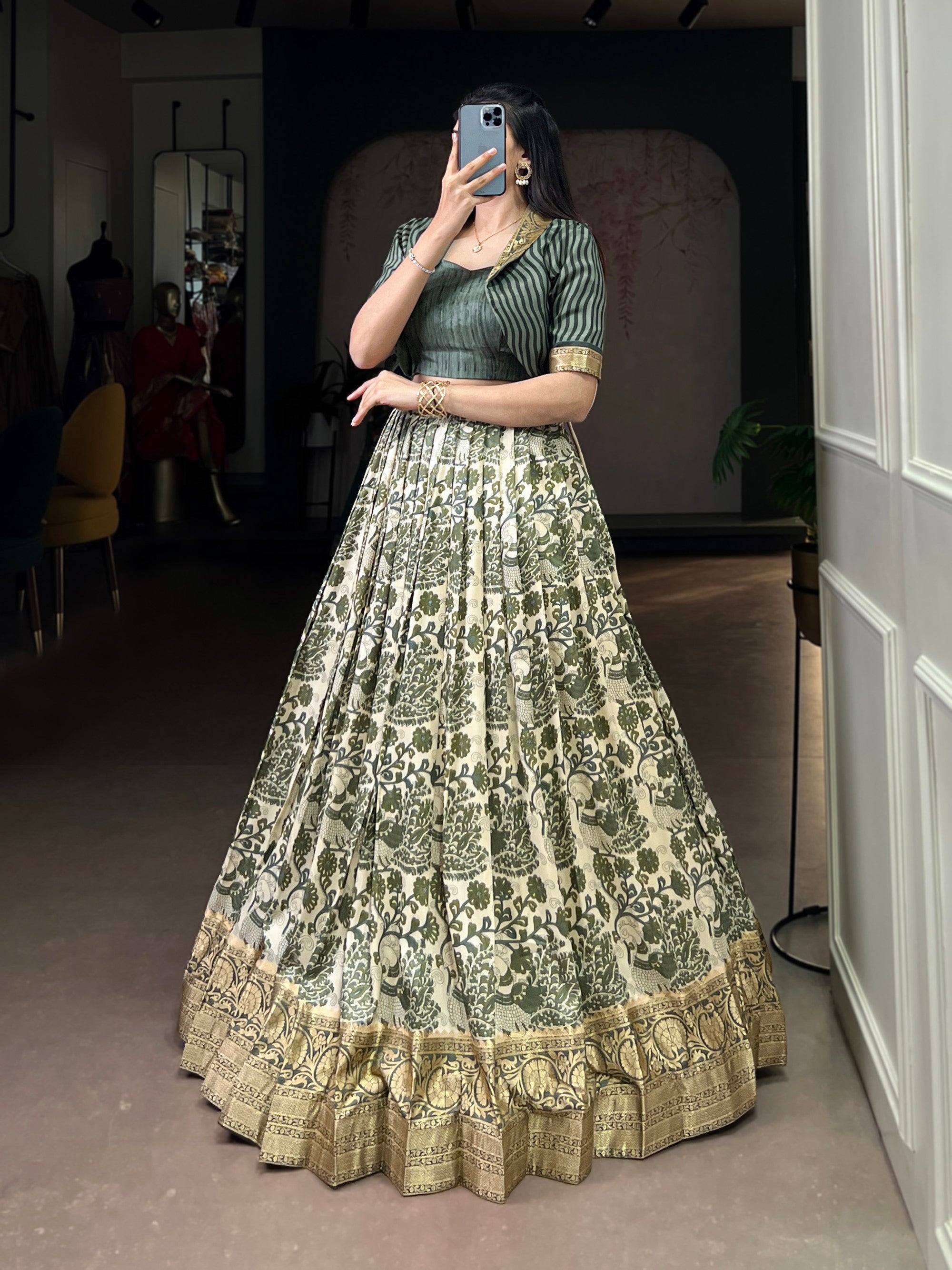 Lorenvalley Fashion Multicolor Tasar Silk Printed with Viscose Border Lehenga Choli - Distacart