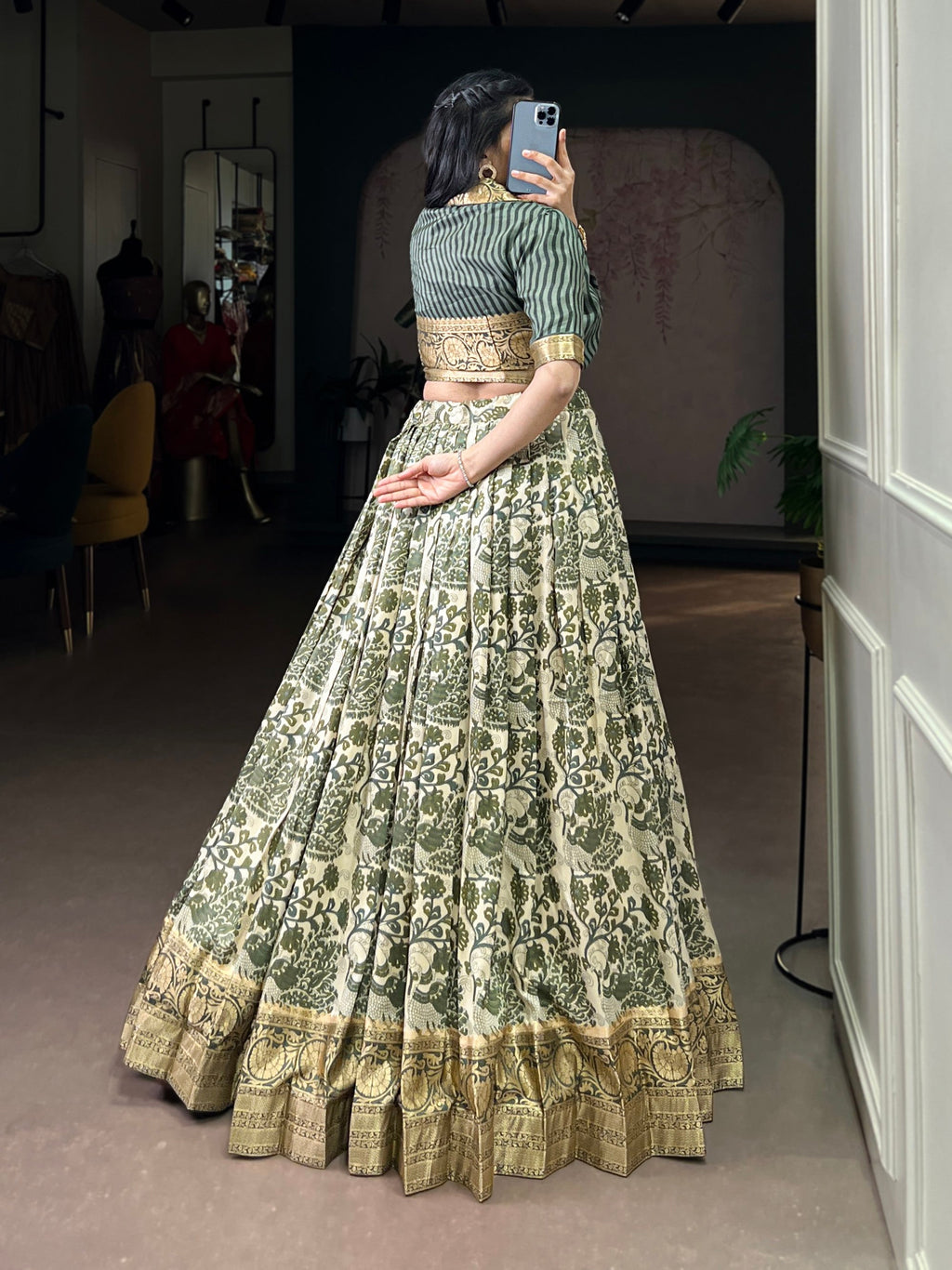 Lorenvalley Fashion Multicolor Tasar Silk Printed with Viscose Border Lehenga Choli - Distacart