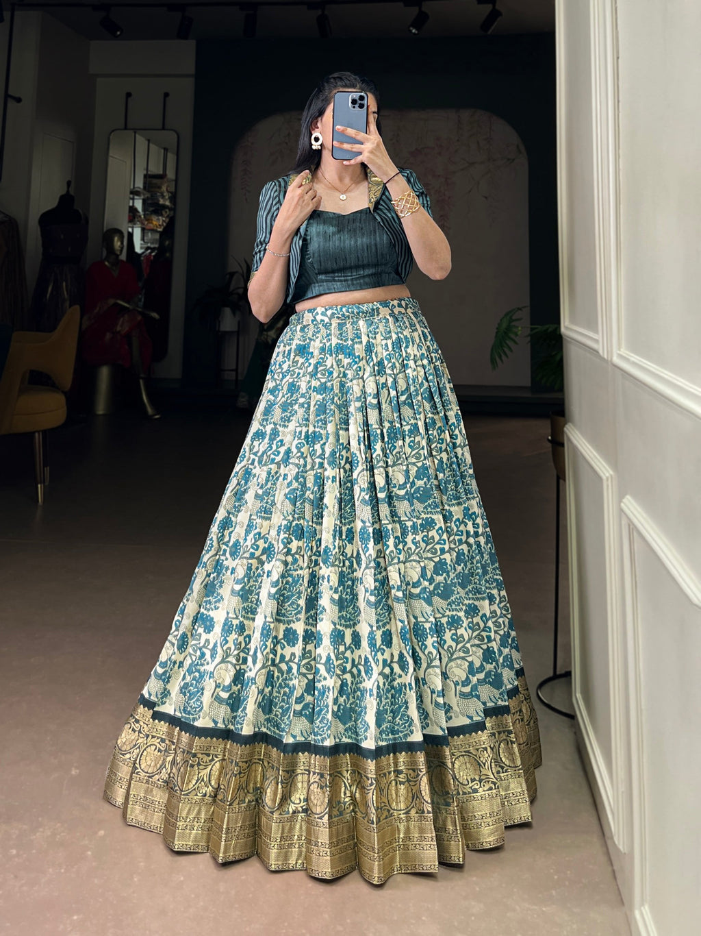 Lorenvalley Fashion Multicolor Tasar Silk Printed with Viscose Border Lehenga Choli - Distacart