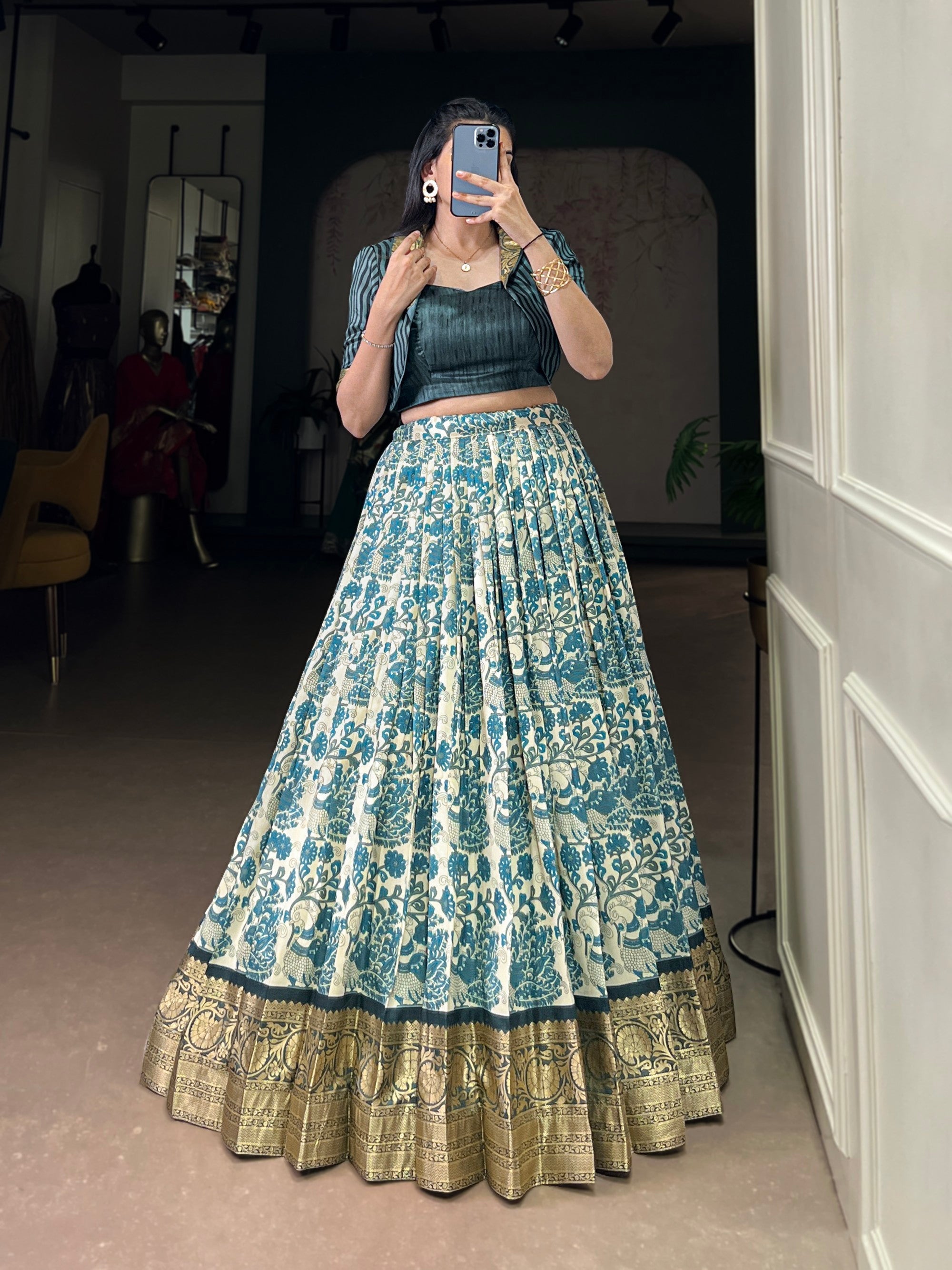 Lorenvalley Fashion Multicolor Tasar Silk Printed with Viscose Border Lehenga Choli - Distacart