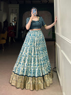 Lorenvalley Fashion Multicolor Tasar Silk Printed with Viscose Border Lehenga Choli - Distacart