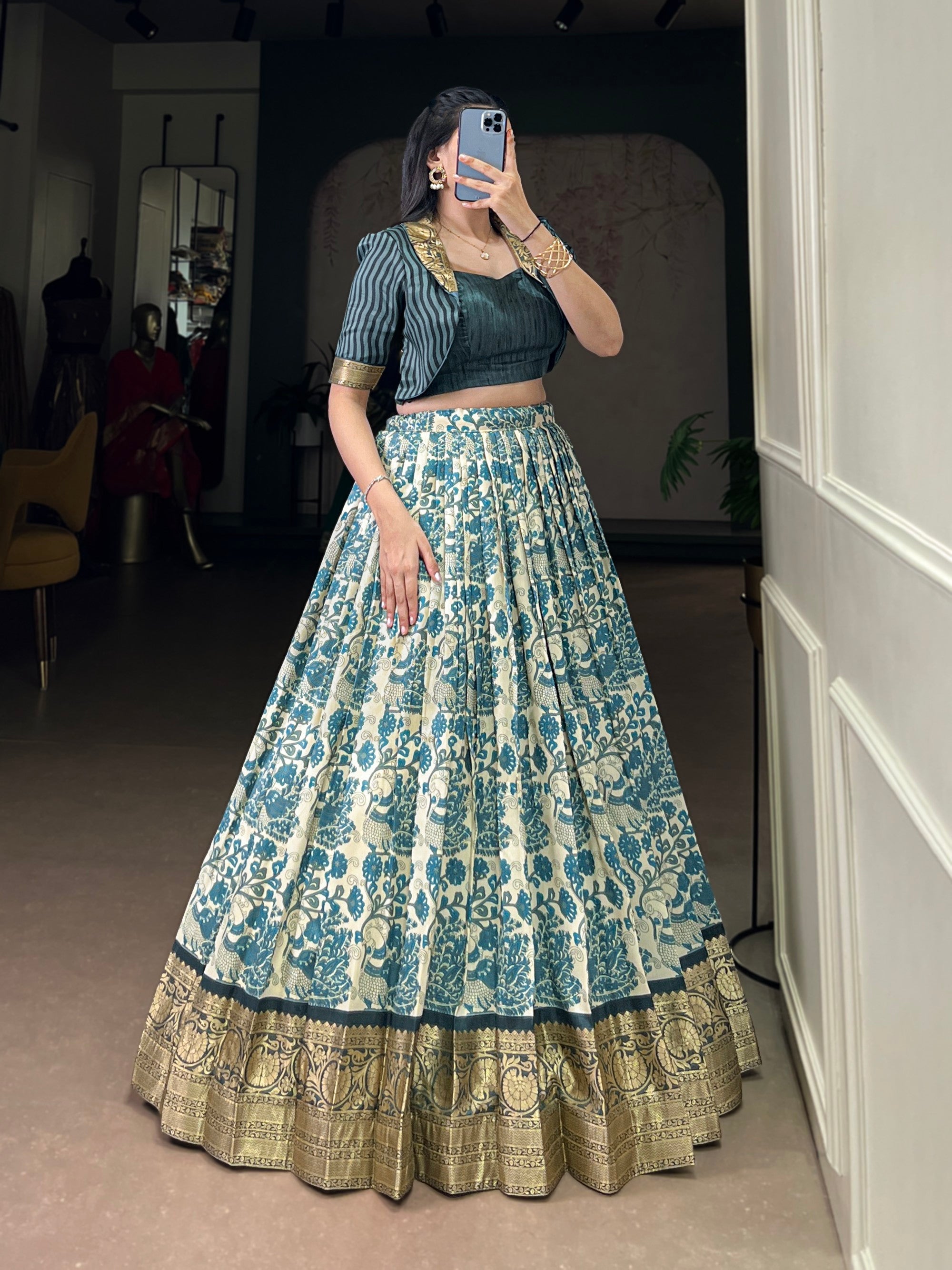 Lorenvalley Fashion Multicolor Tasar Silk Printed with Viscose Border Lehenga Choli - Distacart