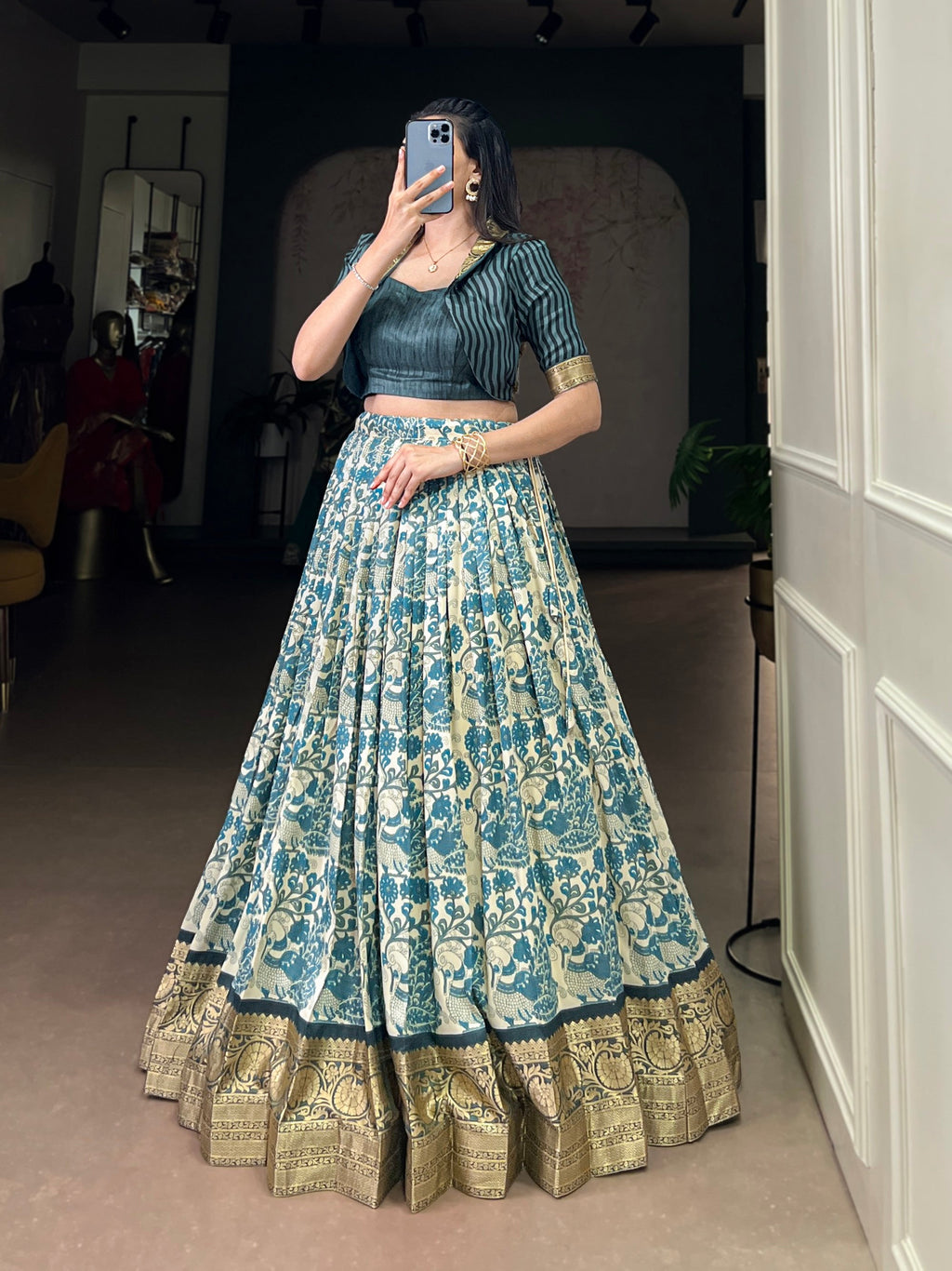 Lorenvalley Fashion Multicolor Tasar Silk Printed with Viscose Border Lehenga Choli - Distacart