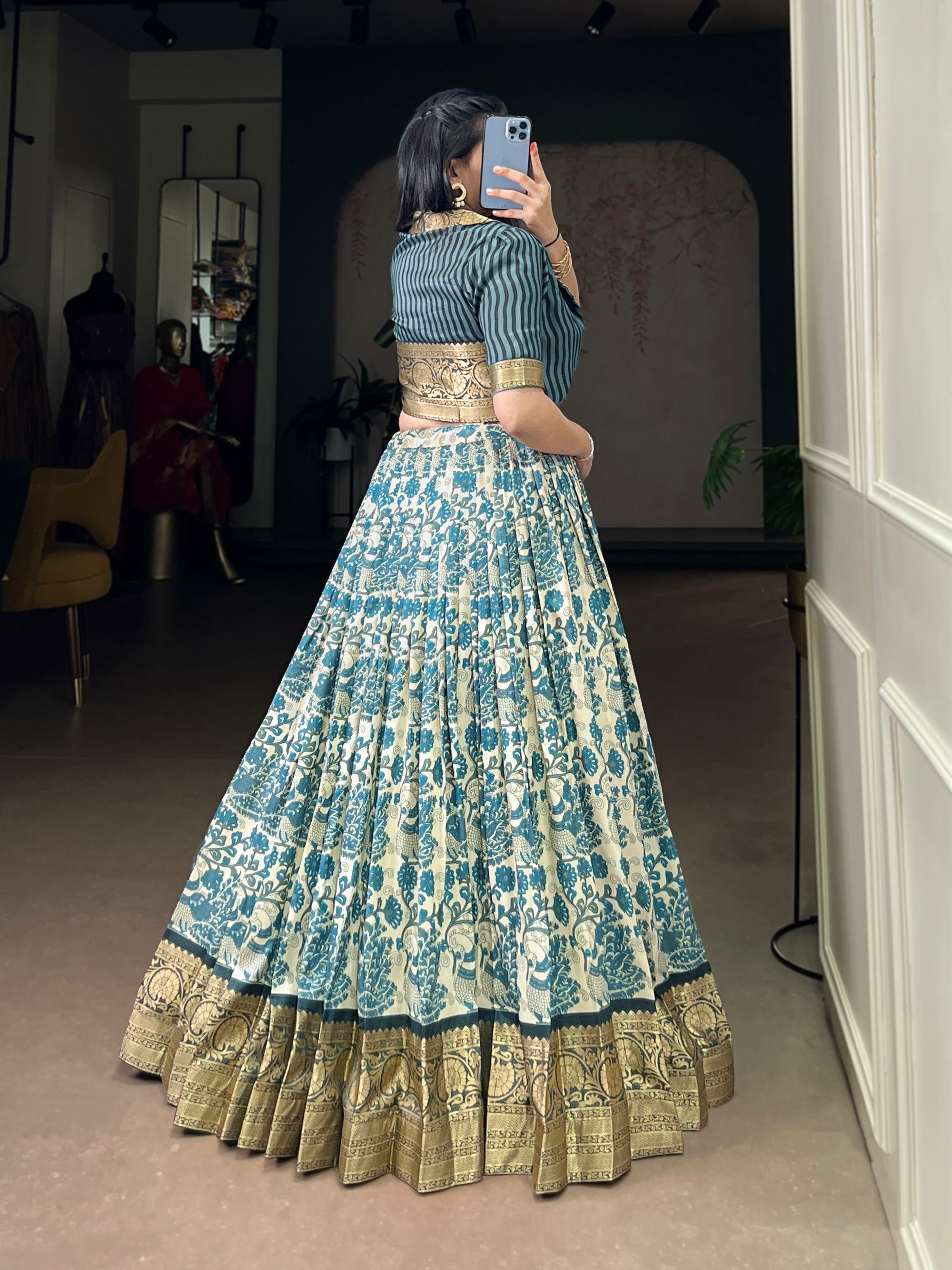 Lorenvalley Fashion Multicolor Tasar Silk Printed with Viscose Border Lehenga Choli - Distacart
