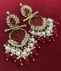 Tehzeeb Creations Latest Gold Polish Kundan & Pearl Studded Designer Drop Long Earrings For Women And Girls Maroon - Distacart