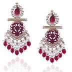 Tehzeeb Creations Latest Gold Polish Kundan & Pearl Studded Designer Drop Long Earrings For Women And Girls Maroon - Distacart