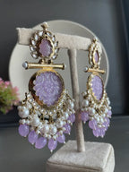 Tehzeeb Creations Latest Gold Polish Kundan & Pearl Studded Designer Drop Long Earrings For Women And Girls Lavender - Distacart