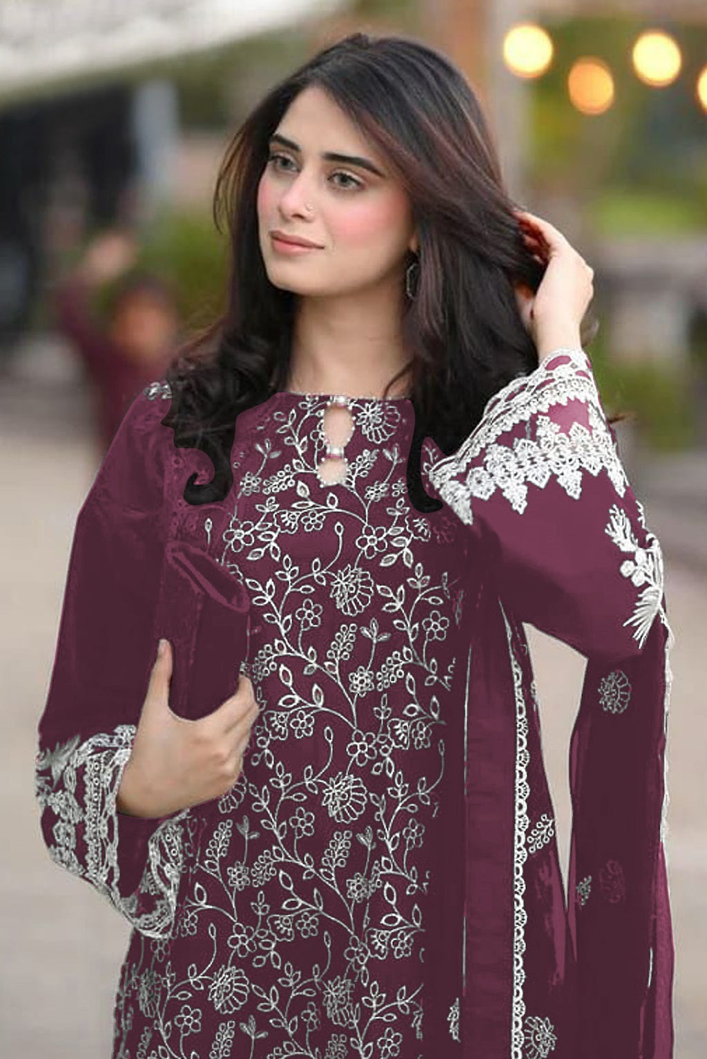 Anaita Purple Embroidered Faux Georgette Salwar Suit - Distacart