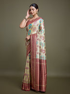 Monjolika Fashion Elegant Maroon And Cream Banarasi Silk SareeWith Intricate Zari Work