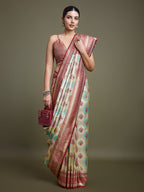 Monjolika Fashion Elegant Maroon And Cream Banarasi Silk SareeWith Intricate Zari Work