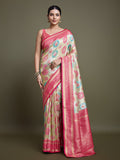 Monjolika Fashion Elegant Pink And Cream Banarasi Silk SareeWith Intricate Zari Work