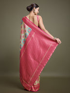 Monjolika Fashion Elegant Pink And Cream Banarasi Silk SareeWith Intricate Zari Work