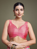 Monjolika Fashion Elegant Pink And Cream Banarasi Silk SareeWith Intricate Zari Work