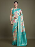 Monjolika Fashion Elegant Turquoise And Cream Banarasi Silk SareeWith Intricate Zari Work