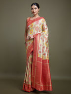 Monjolika Fashion Elegant Red And Cream Banarasi Silk SareeWith Intricate Zari Work
