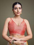 Monjolika Fashion Elegant Red And Cream Banarasi Silk SareeWith Intricate Zari Work
