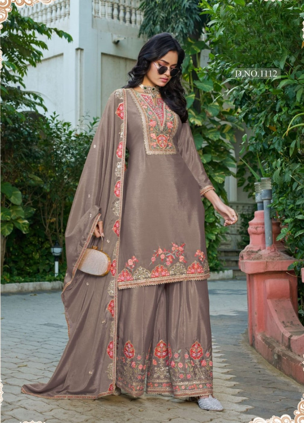 Anaita Chiku Chinon Stitched Plazzo Suit With Codding Dori & Sequence Work - Distacart
