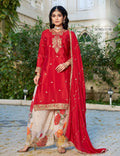 Anaita Red Chinon Stitched Plazzo Suit With Codding Dori & Sequence Work - Distacart