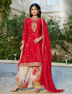 Anaita Red Chinon Stitched Plazzo Suit With Codding Dori & Sequence Work - Distacart