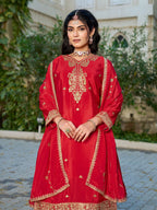Anaita Red Chinon Stitched Plazzo Suit With Codding Dori & Sequence Work - Distacart