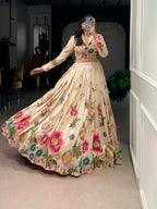 Lorenvalley Fashion Cream Tasar Silk Floral Print Lehenga Choli Co-ord Set - Distacart