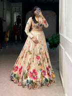 Lorenvalley Fashion Cream Tasar Silk Floral Print Lehenga Choli Co-ord Set - Distacart