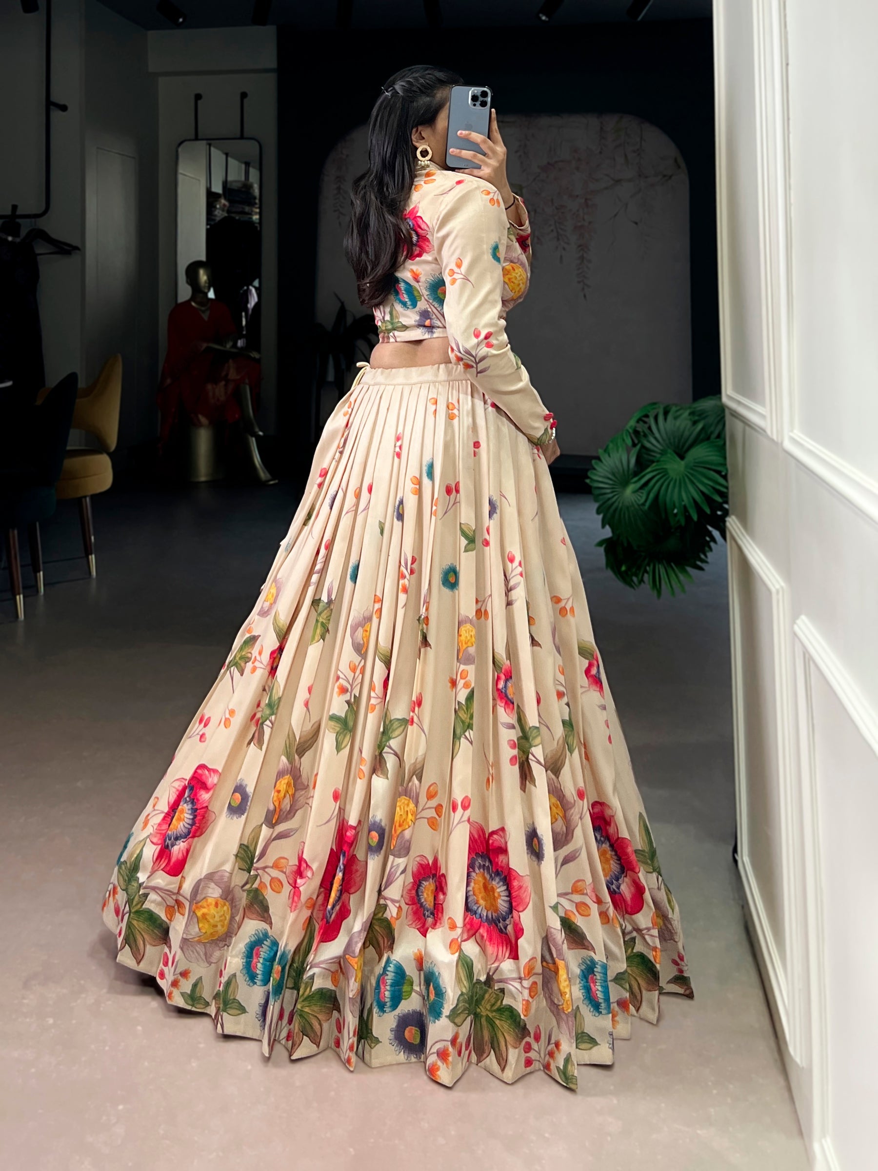 Lorenvalley Fashion Cream Tasar Silk Floral Print Lehenga Choli Co-ord Set - Distacart
