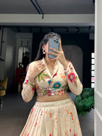 Lorenvalley Fashion Cream Tasar Silk Floral Print Lehenga Choli Co-ord Set - Distacart