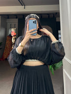 Lorenvalley Black Georgette Sequins and Thread Embroidery Work Lehenga Choli