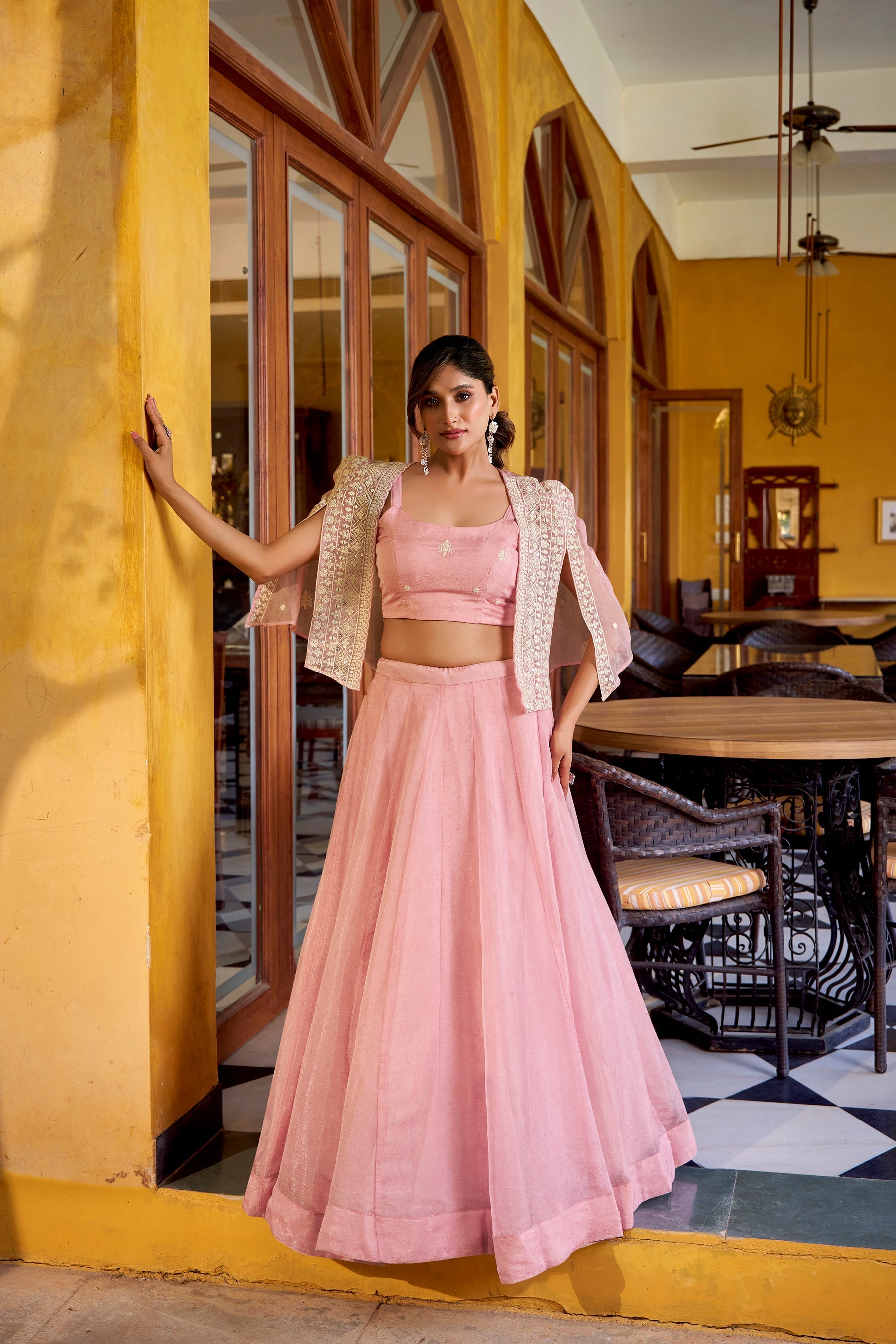 Lorenvalley Fashion Lightpink Allnen Crush Plain Lehenga Choli with Koti - Distacart