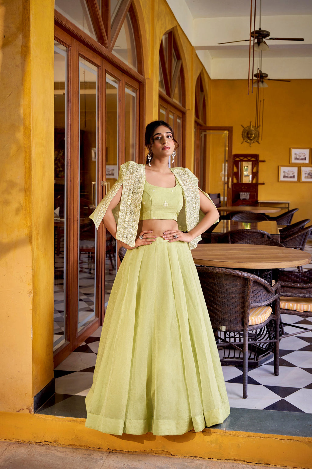 Lorenvalley Fashion Limegreen Allnen Crush Plain Lehenga Choli with Koti - Distacart