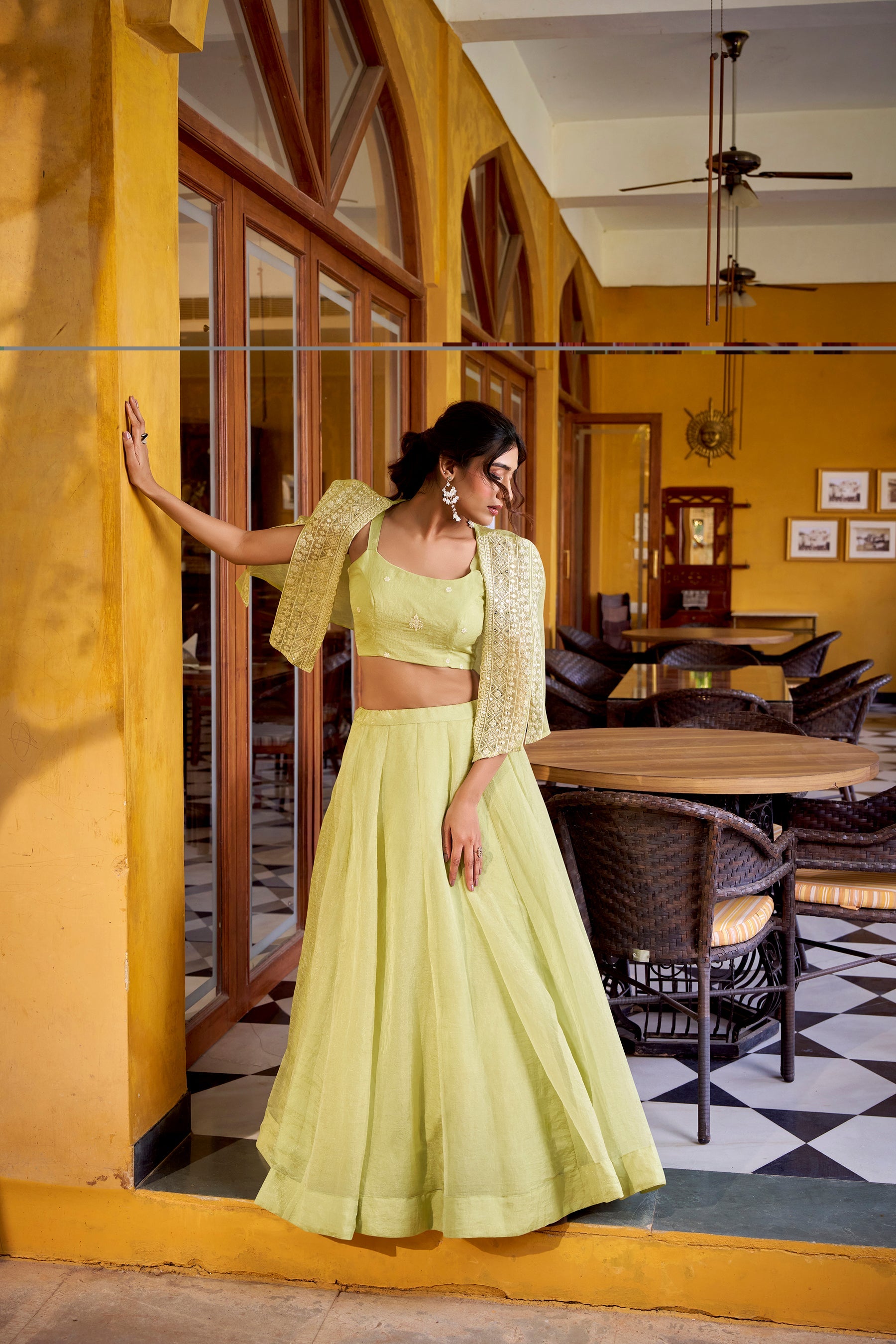 Lorenvalley Fashion Limegreen Allnen Crush Plain Lehenga Choli with Koti - Distacart