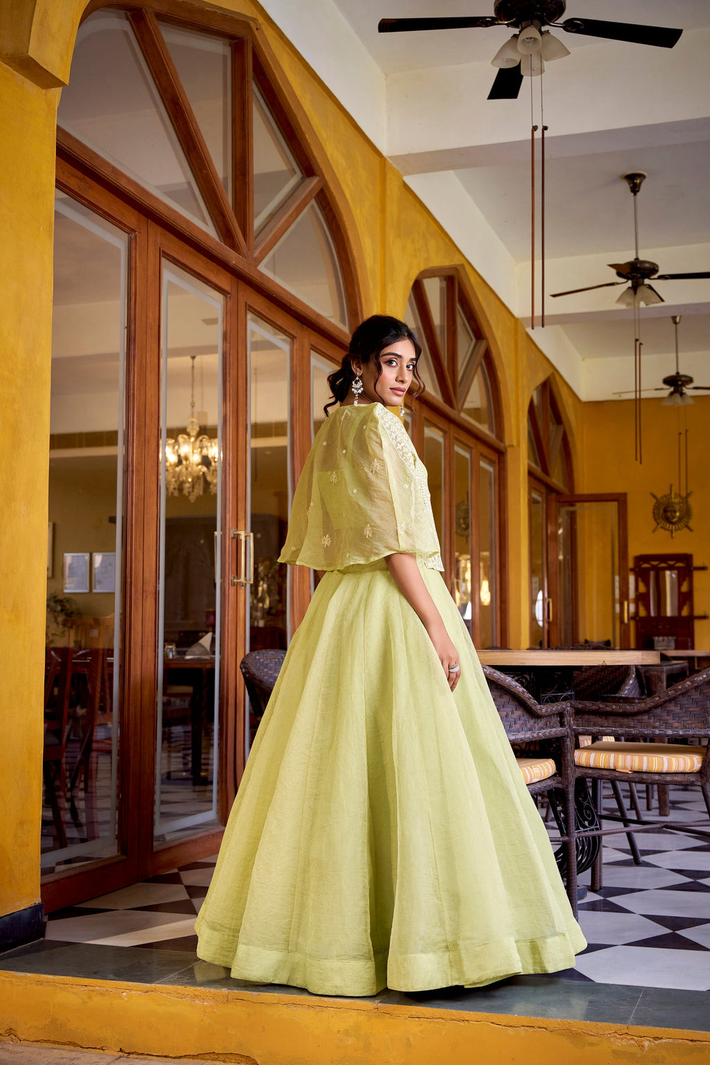 Lorenvalley Fashion Limegreen Allnen Crush Plain Lehenga Choli with Koti - Distacart
