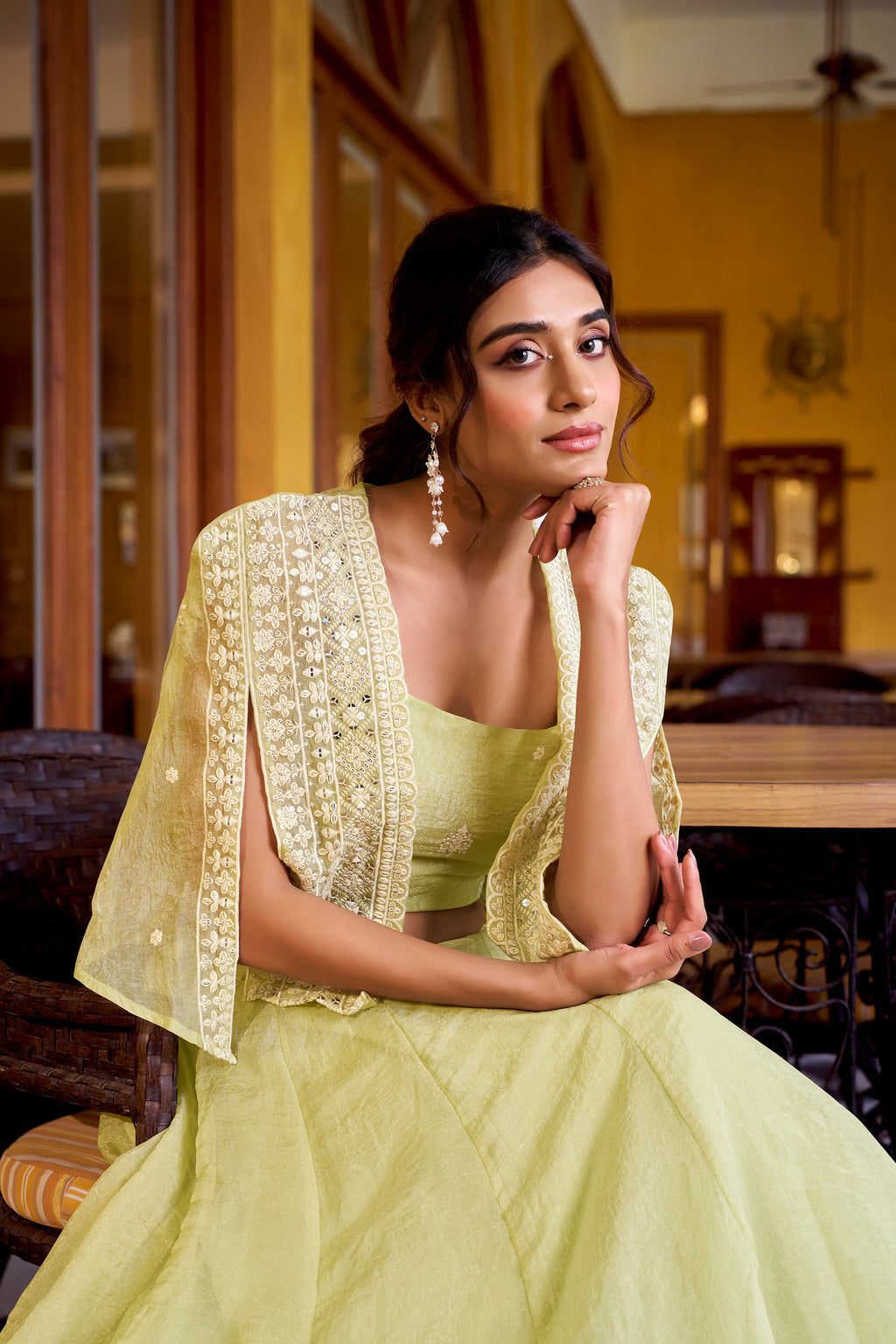 Lorenvalley Fashion Limegreen Allnen Crush Plain Lehenga Choli with Koti - Distacart