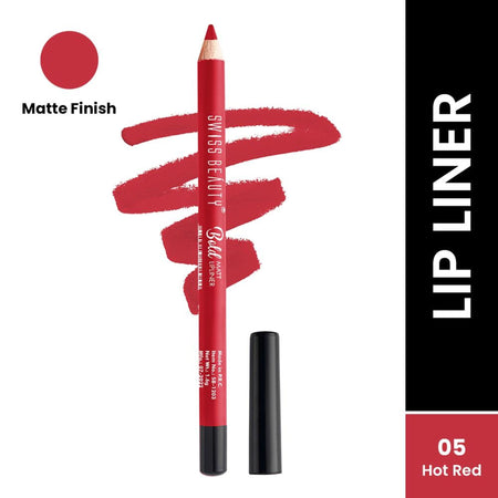 Swiss Beauty Bold Matt Lip Liner Pencil, Long-lasting , Matte Finish , Non-Drying - 5 Hot Red