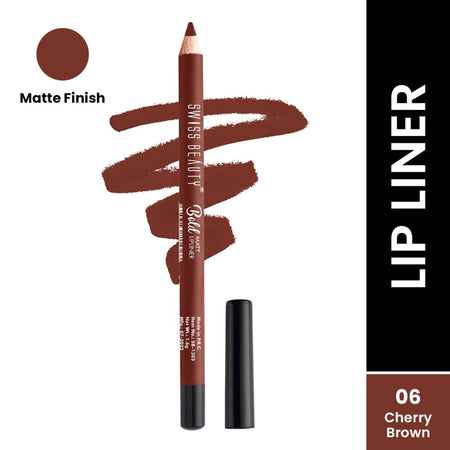 Swiss Beauty Bold Matt Lip Liner Pencil, Long-lasting , Matte Finish , Non-Drying - 6 Cherry Brown