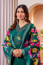 Vedant Vastram Viscose Silk Embroidery & Sequence Work Stitched Kurta Pant Dupatta Set-Green - Distacart