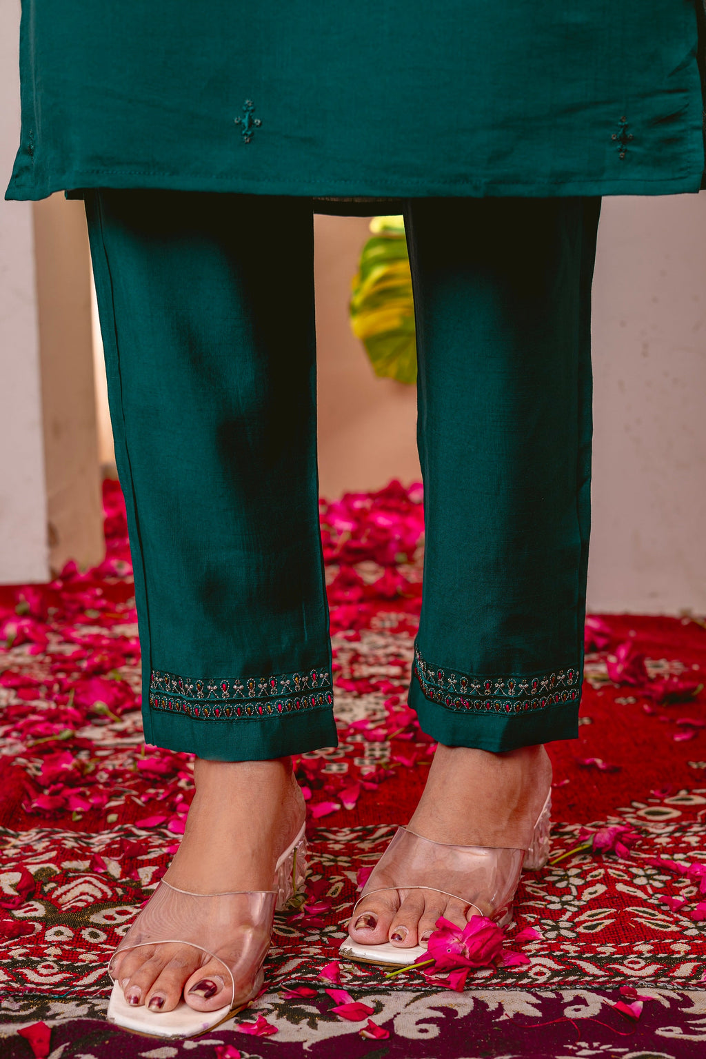 Vedant Vastram Viscose Silk Embroidery & Sequence Work Stitched Kurta Pant Dupatta Set-Green - Distacart