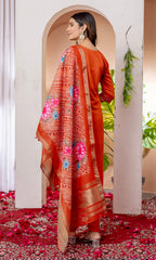 Vedant Vastram Viscose Silk Embroidery & Sequence Work Stitched Kurta Pant Dupatta Set-Orange - Distacart