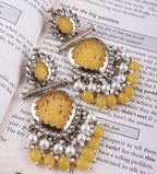 Tehzeeb Creations Latest Gold Polish Kundan & Pearl Studded Designer Drop Long Earrings For Women And Girls Yellow - Distacart