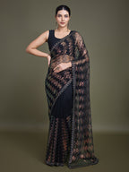 Monjolika Fashion Sequin Black Color Net Ultimate Party Wear Fashion Saree