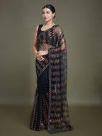 Monjolika Fashion Sequin Black Color Net Ultimate Party Wear Fashion Saree